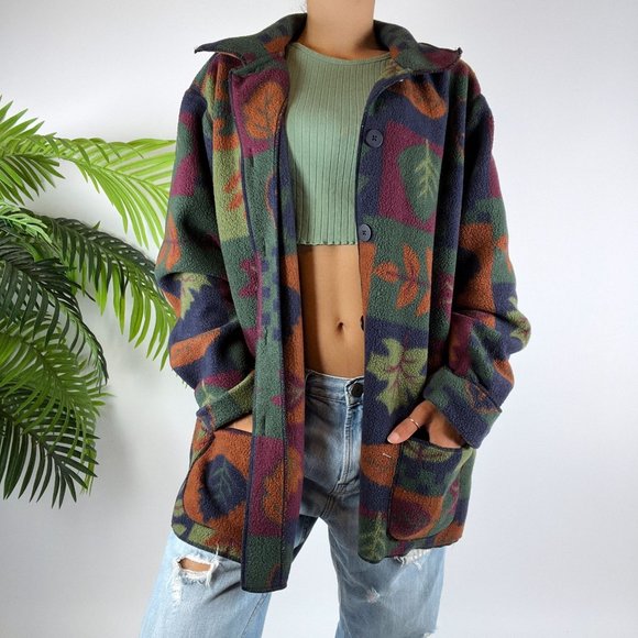 Vintage 90s Fairy Grunge Green Boho Granola Girl Fall Fuzzy Jacket / Size: 1X - Picture 5 of 7